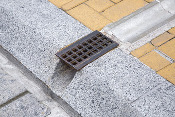 Drainage system grate, grill for removal of rainwater from walking paths through ditch and hole in...
