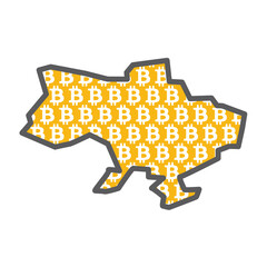 Ukraine country map with bitcoin crypto currency logo