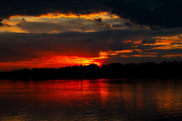 Bright sunset on the lake