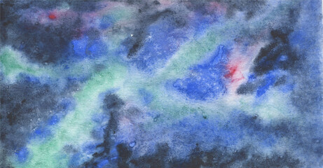 Watercolor background abstract blue, turquoise, purple, green, sandy, emerald, Watercolor spots sea, sky.