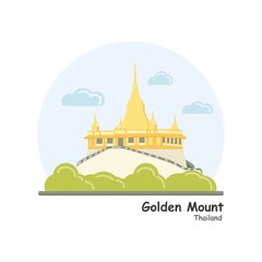 The Golden Mount Temple drawing vector, Temple in Thailand. 