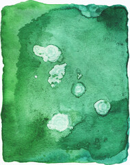 The watercolor background is a bright spot of emerald green color with waves and beige stripes. An abstraction. Paper background for scrapbooking and other design.