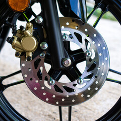 Single disc brake of a motorcycle.