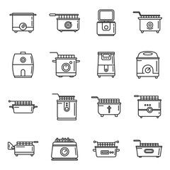 Cook deep fryer icons set outline vector. Electric bake food