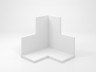 Abstract white geometric object, empty 3d corner