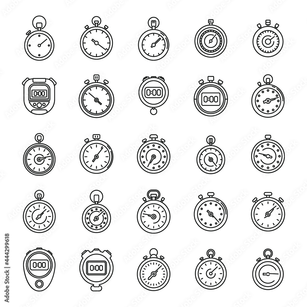 Poster time stopwatch icons set outline vector. clock timer