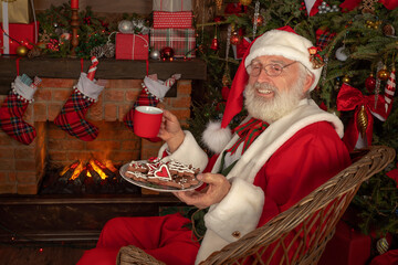 Festive interior inside wooden house, New Year's cheerful mood Spirit of Christmas