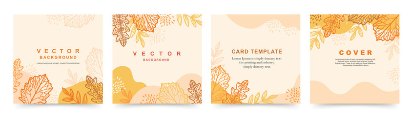Autumn abstract square templates with floral and geometric shapes. Editable vector backgrounds for social media posts, sale, greeting cards, invitations, mobile apps, banners and banners and web ads - Powered by Adobe
