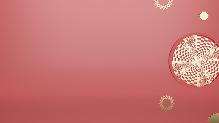 Islamic 3d Concept with Round shape motif on purple Background. luxury ornament elegant invitation wedding card, invite, backdrop cover banner 3d rendering design