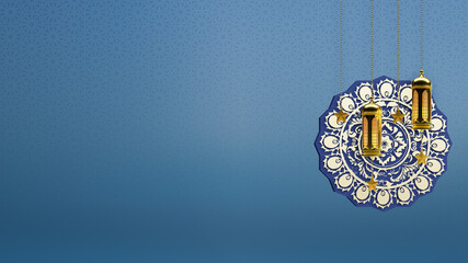 Luxury mandala background with golden arabesque pattern Arabic Islamic east style. 3D rendering mandala with the mosque shadow. Mandala for print, poster, cover, brochure, flyer, banner