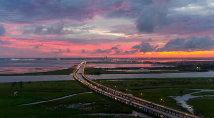 sunset over mobile bay
