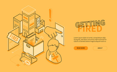 Getting fired - yellow line design style isometric banner