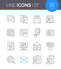 Internet dating - modern line design style icons set