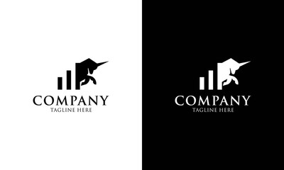 Financial bull logo design. Trade Bull Chart, finance logo. Financial economy chart bar icon logo vector design template on a black and white background.