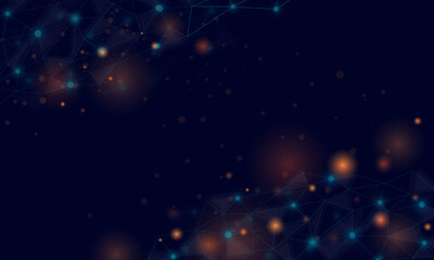 Geometric and blur vector design.Molecules blue and orange light effect.Abstarct hi-tech background illustrator.