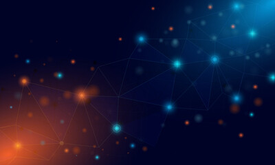 Futuristic abstract technology background. Geometric vector with orange and blue light star.