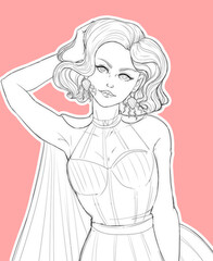 Stylish girl contour with pink background