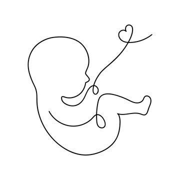 Line art logotype. Baby in the womb with umbilical cord. Stylish logo for a prenatal or reproductive clinic, pregnancy brochure, surrogacy agency. Round frame, elegant icon.