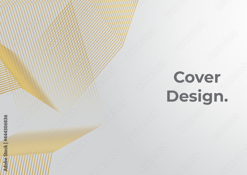 Poster Abstract geometric shape white gold background with light and shadow 3D layered for presentation design. Abstract gold background with smooth lines. Gold and white vector background