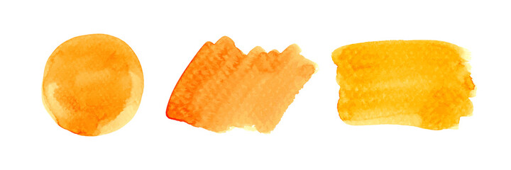 watercolor orange brush stain set, water color stain on white, shades of yellow orange for ​watercolour background