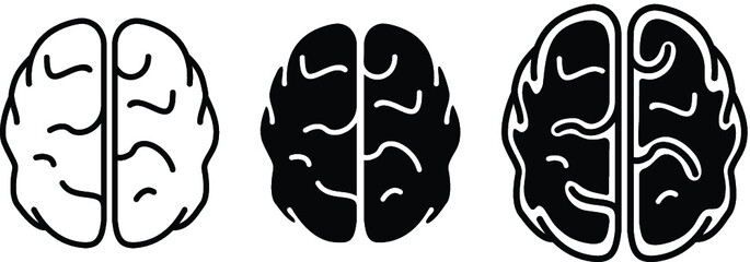 Simple Brain Outline and Silhouette Clipart Icon