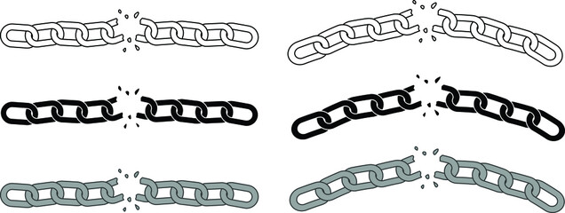 Broken Chain Outline and Silhouette Clipart Set
