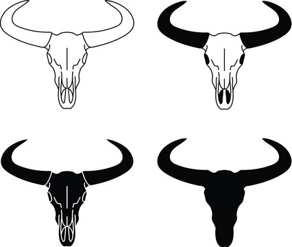 Cow Bull Skull with Horns Clipart Set