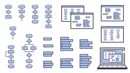 シンプルな線のイラスト素材セット_プログラミングとフローチャート