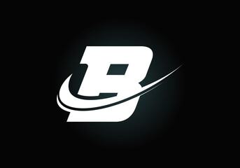 Initial letter B with swoosh, black and white logo template. Modern vector logotype for business and company identity.