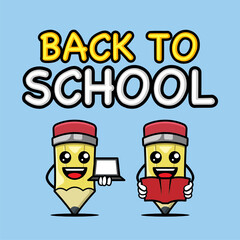 Back to school with pencil banner mascot design template