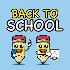 Back to school with pencil banner mascot design template