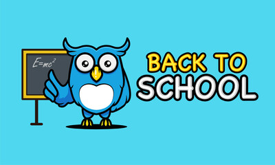 Back to school with owl banner mascot design template
