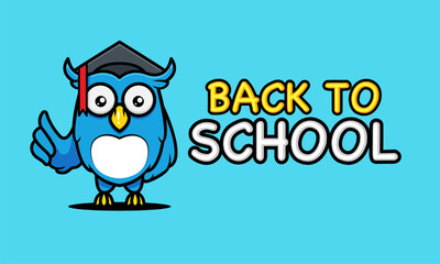Back to school with owl banner mascot design template