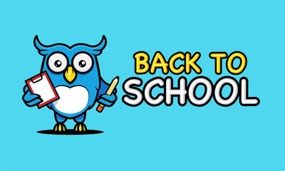 Back to school with owl banner mascot design template