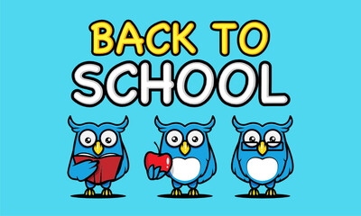 Back to school with owl banner mascot design template