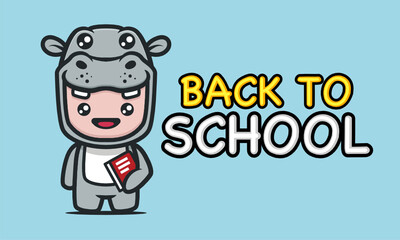 Cute kid with hippo costume in back to school banner design