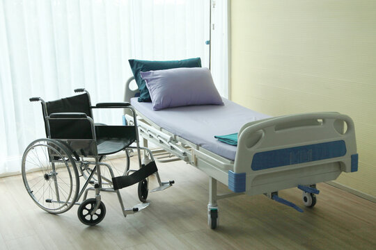 Wheelchair and bed for patient in the hospital, healthcare in the corona virus situation. 