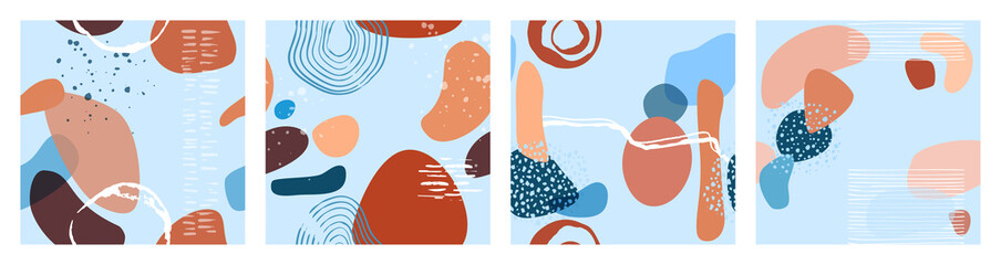 Abstract minimalist seamless pattern collection with trendy style overlay shapes, using for social media, stories template, decoration, package, fabrics, textile, cover design. Vector illustration. 