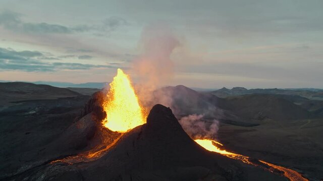 Lava Violently Erupting From Fagradalsfjall Volcano In Reykjanes Iceland