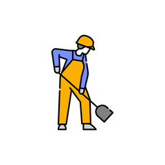 Shovel worker sign olor line icon. Road construction.