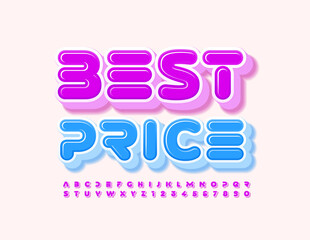 Vector promo poster Best Price. Creative Violet Font. 3D modern Alphabet Letters and Numbers set