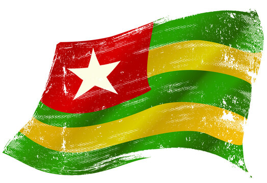 Waving flag of Togo. flag of Togo in the wind with a texture
