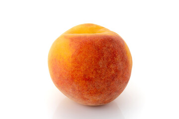 Italian Percoca, peach variety with yellow and compact flesh, isolated on white, copy space