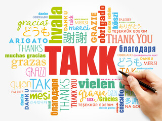 Takk (Thank You in Icelandic) Word Cloud in different languages