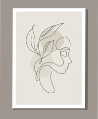 poster, abstraction, girl's face, in one line, Scandinavian, minimalism, cosmetics, plastic, beautician, bio, natural, eco, natural, fairy, plants, organic, procedures, dermatologist, medicine, beauty