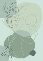 poster, abstraction, girl's face, in one line, Scandinavian, minimalism, cosmetics, plastic, beautician, bio, natural, eco, natural, fairy, plants, organic, procedures, dermatologist, medicine, beauty