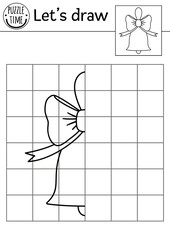 Complete the bell picture. Vector back to school drawing practice worksheet. Printable black and white activity for preschool children. Copy the picture autumn themed game for kids.