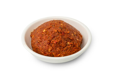 thai red curry paste isolated on white background.with Clipping Path - obrazy, fototapety, plakaty