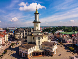 Ivanofrankivsk townhall Ukraine aerial summer 