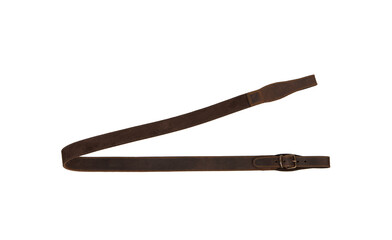 Obraz premium Shotgun strap. Leather belt with metal buckle. Isolate on a white back
